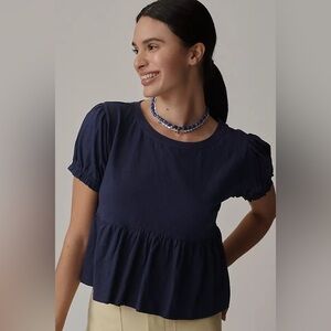 NWT Size L -  Anthropologie 100% Cotton Swingy Puff-Sleeve Tee (NWT US$ 58)